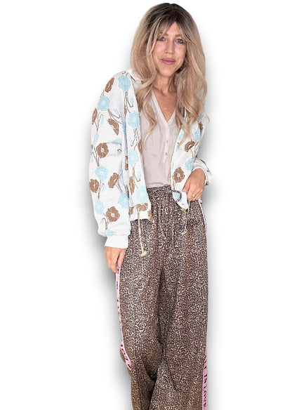 Embossed Oat Blossom Bomber Jacket