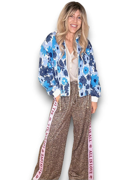 Embossed Retro Blue Bomber Jacket