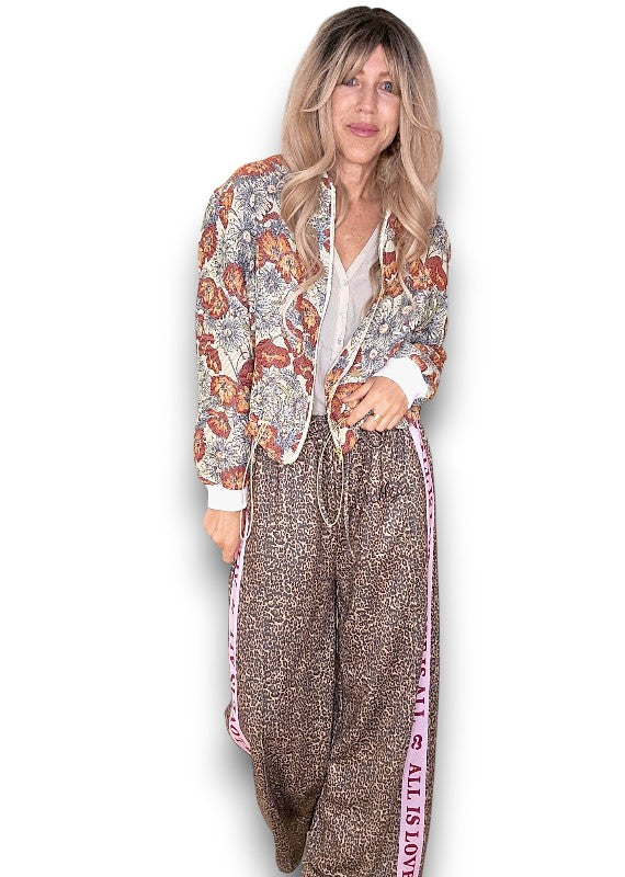 Embossed Glitter Sunset Bloom Bomber Jacket