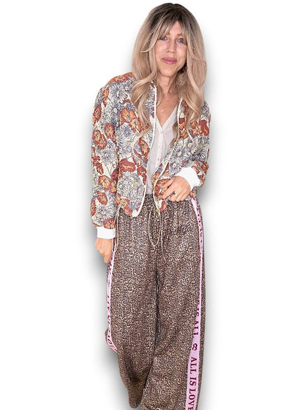 Embossed Glitter Sunset Bloom Bomber Jacket