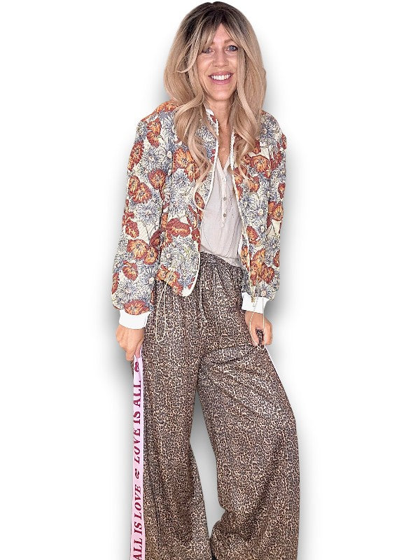 Embossed Glitter Sunset Bloom Bomber Jacket