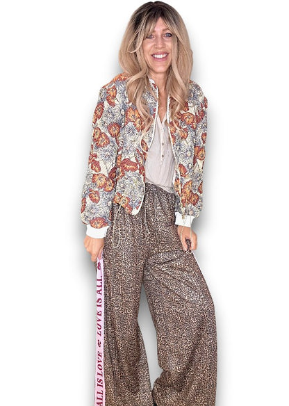 Embossed Glitter Sunset Bloom Bomber Jacket