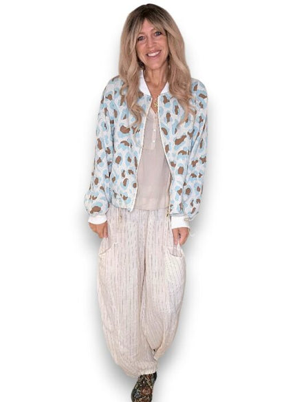 Embossed Mint Leopard Bomber Jacket