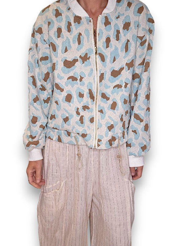Embossed Mint Leopard Bomber Jacket