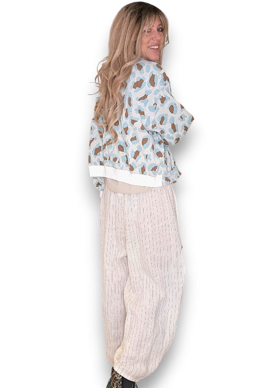 Embossed Mint Leopard Bomber Jacket