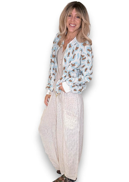 Embossed Mint Leopard Bomber Jacket