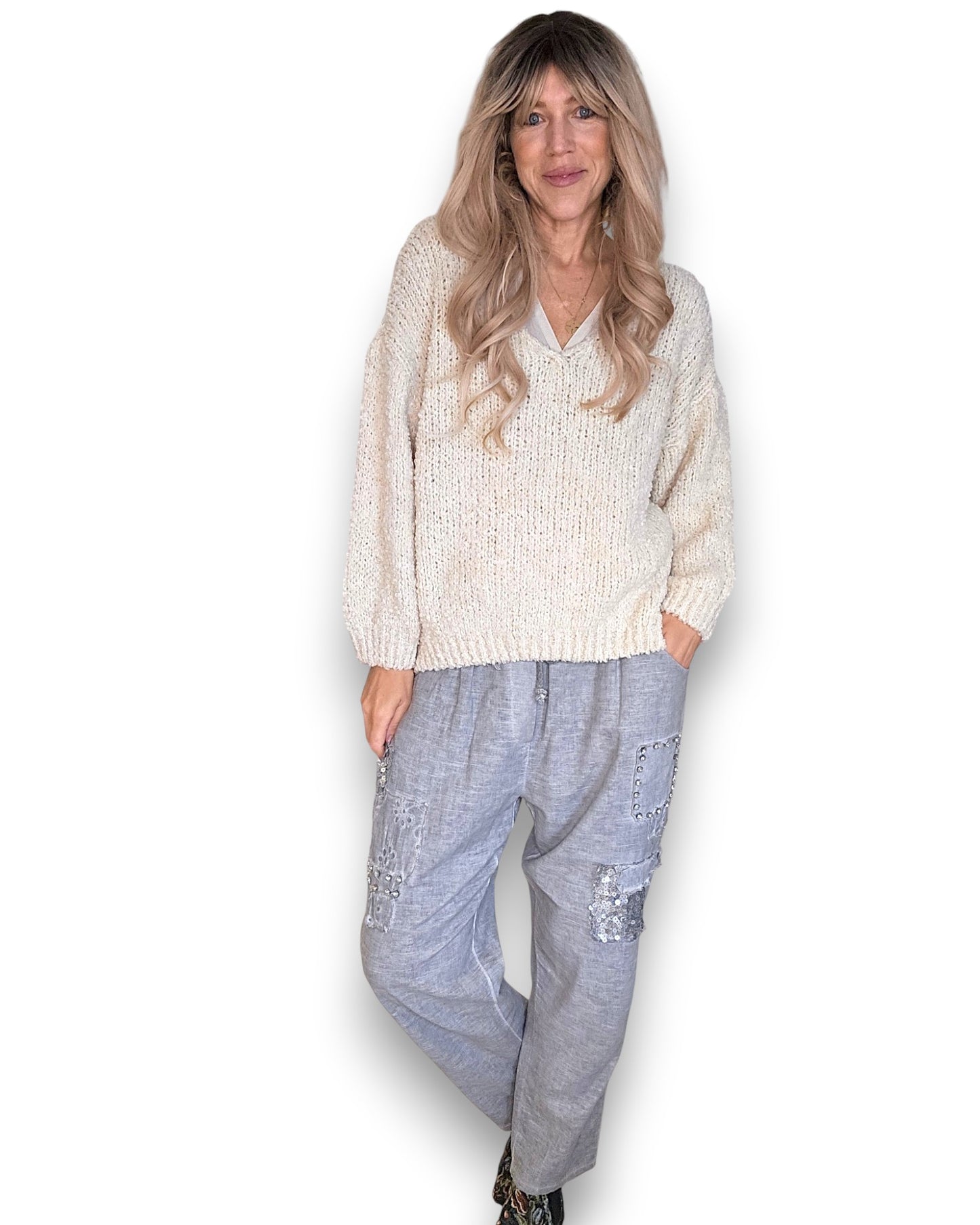 Vanilla V-Neck Chenille Sweater
