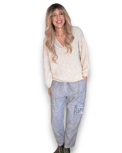 Vanilla V-Neck Chenille Sweater