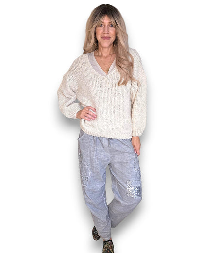Vanilla V-Neck Chenille Sweater