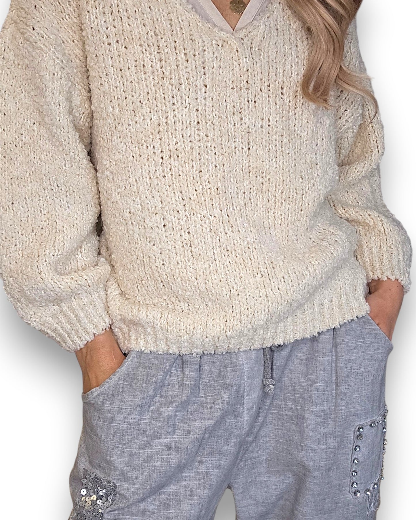 Vanilla V-Neck Chenille Sweater