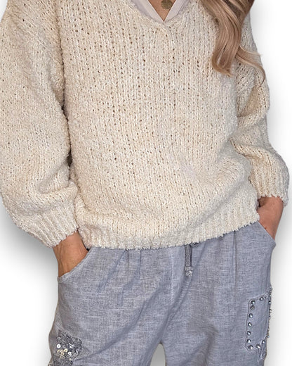 Vanilla V-Neck Chenille Sweater