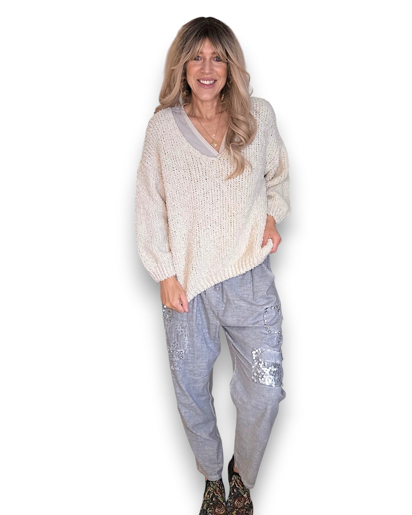 Vanilla V-Neck Chenille Sweater
