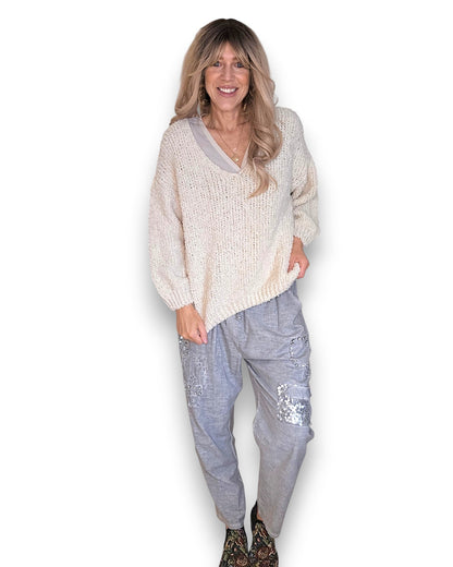 Vanilla V-Neck Chenille Sweater