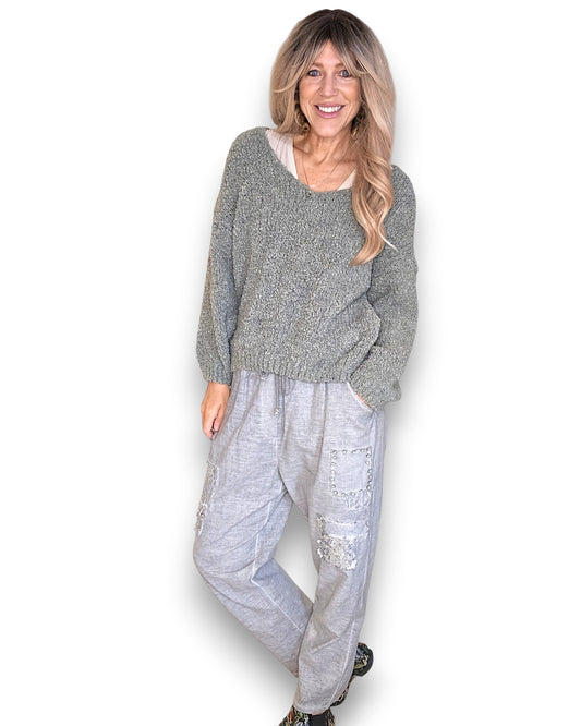 Forest V-Neck Chenille Sweater
