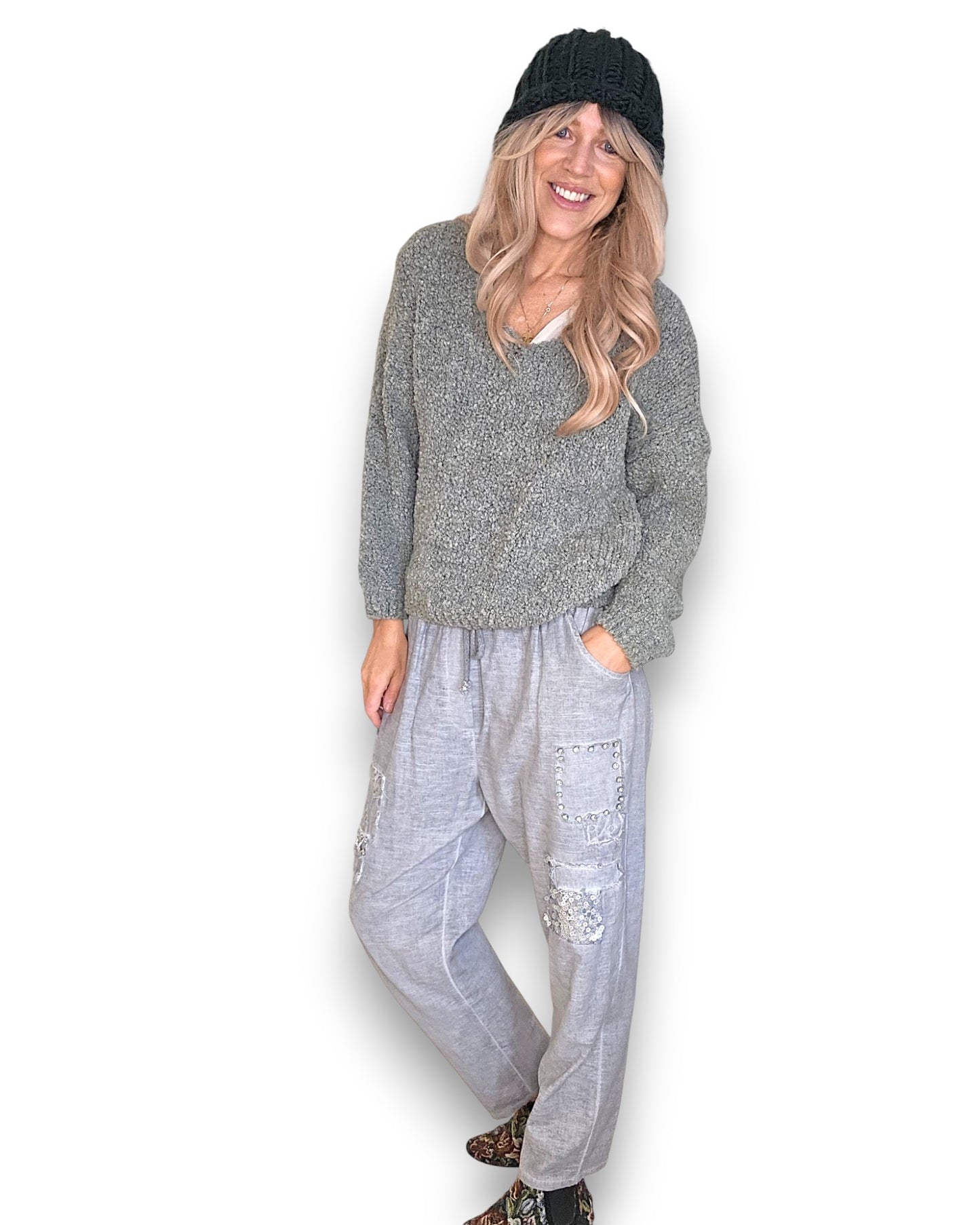 Forest V-Neck Chenille Sweater