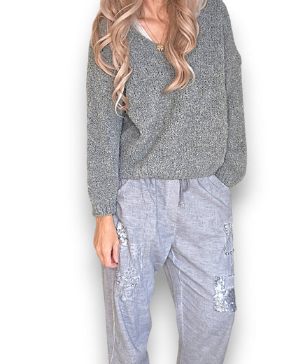 Forest V-Neck Chenille Sweater