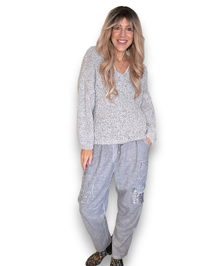 Marle Grey V-Neck Chenille Sweater