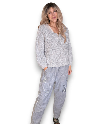 Marle Grey V-Neck Chenille Sweater