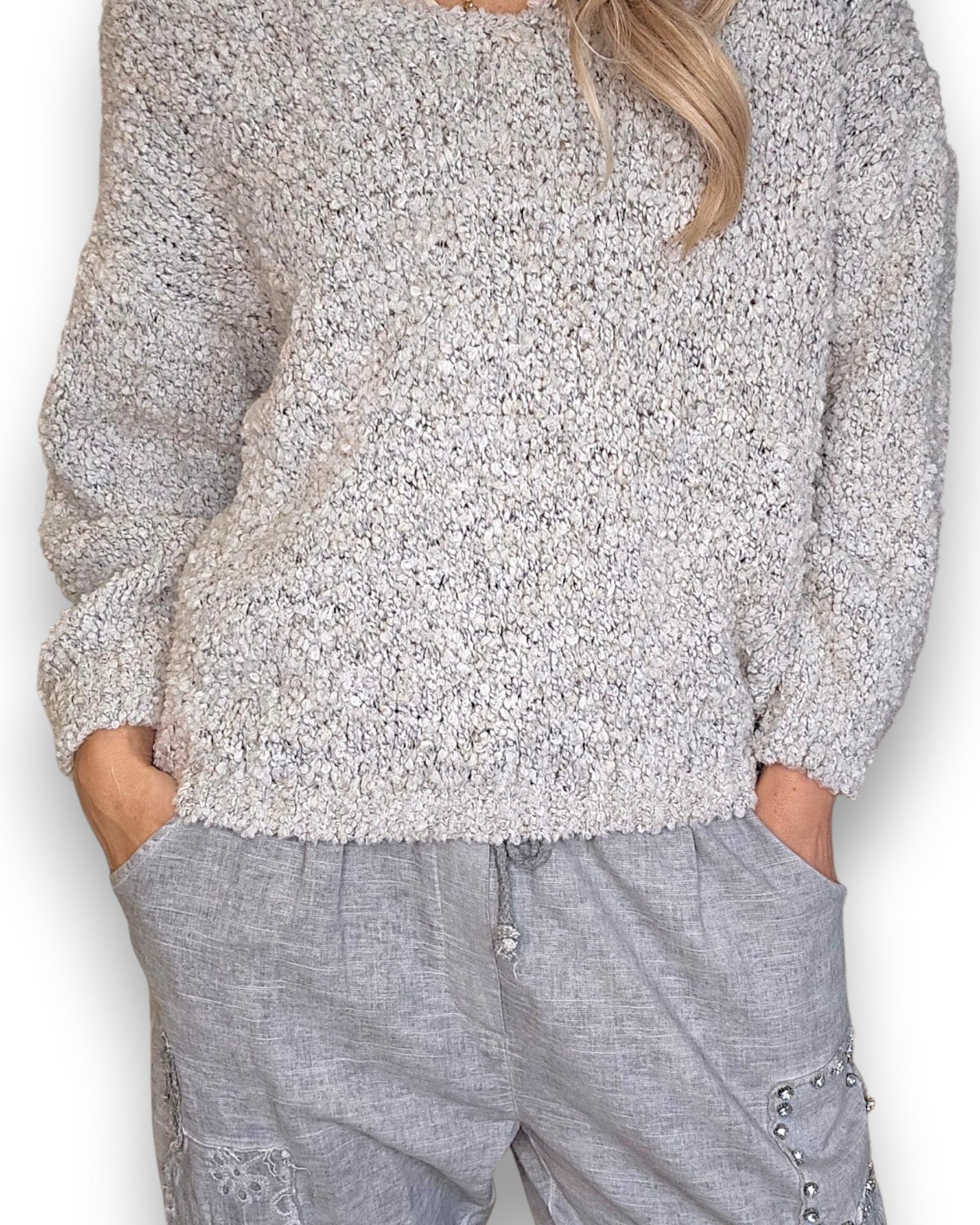 Marle Grey V-Neck Chenille Sweater