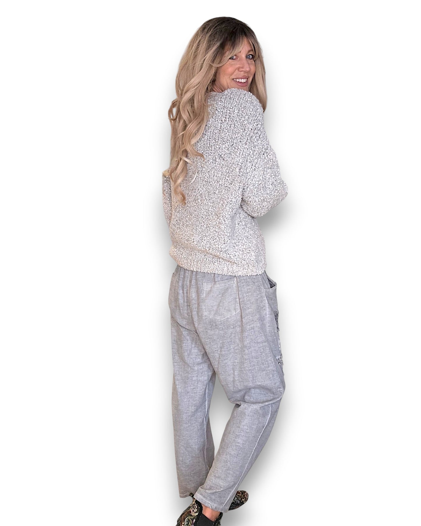Marle Grey V-Neck Chenille Sweater