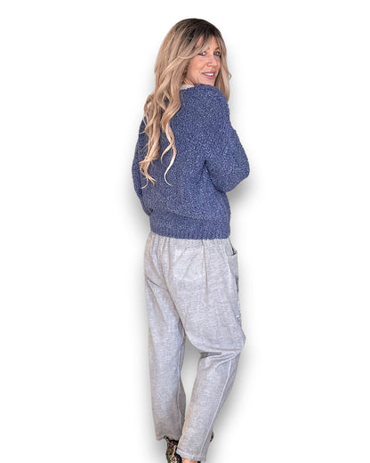 Corn Blue V-Neck Chenille Sweater