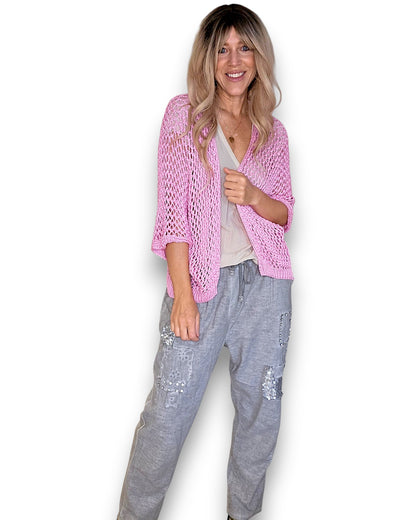 Bubbelgum Pink Crochet Star Cardi