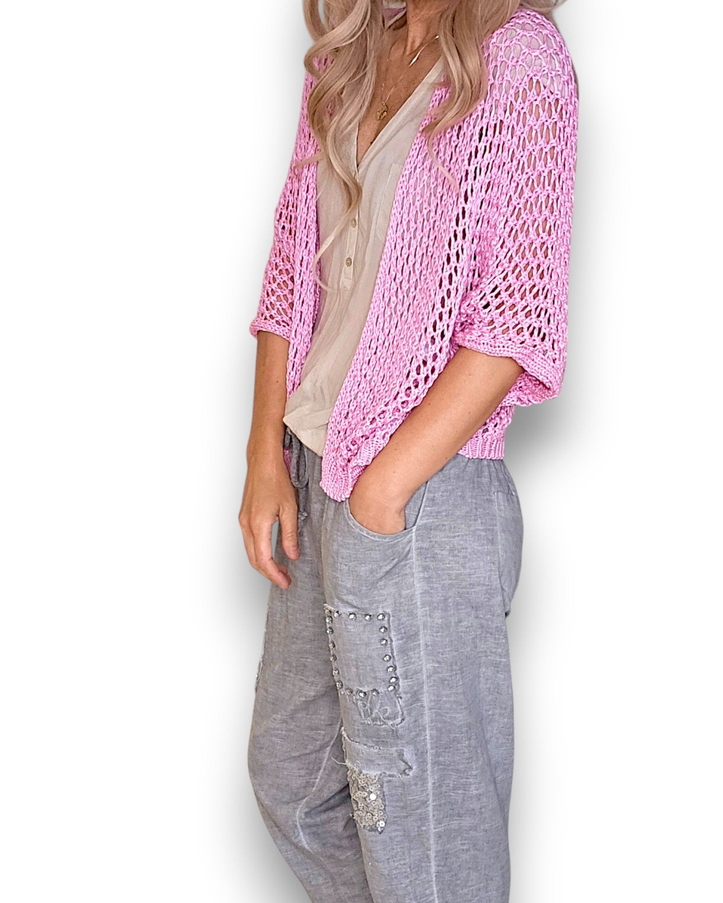 Bubbelgum Pink Crochet Star Cardi
