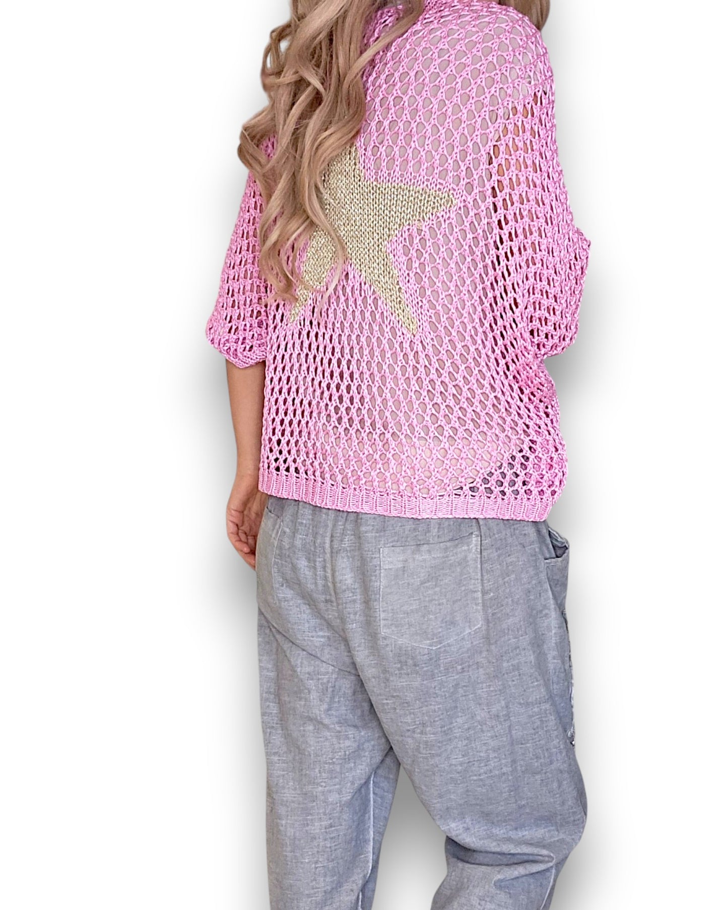 Bubbelgum Pink Crochet Star Cardi