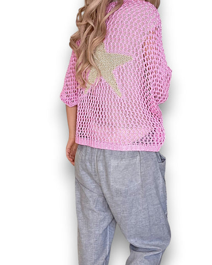 Bubbelgum Pink Crochet Star Cardi