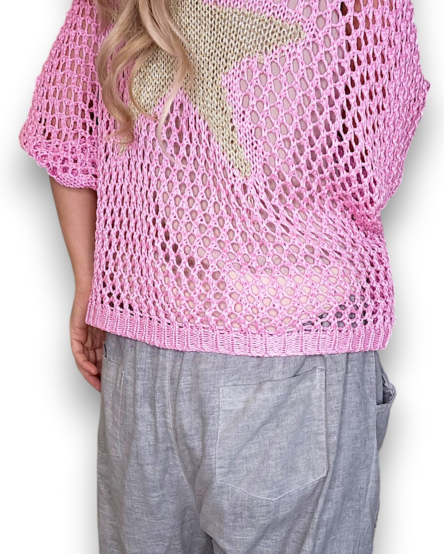 Bubbelgum Pink Crochet Star Cardi