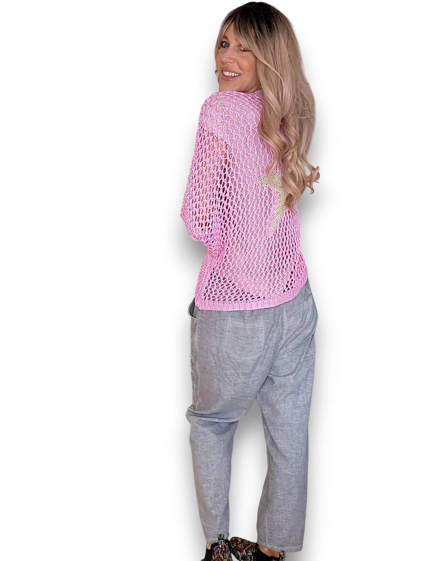 Bubbelgum Pink Crochet Star Cardi