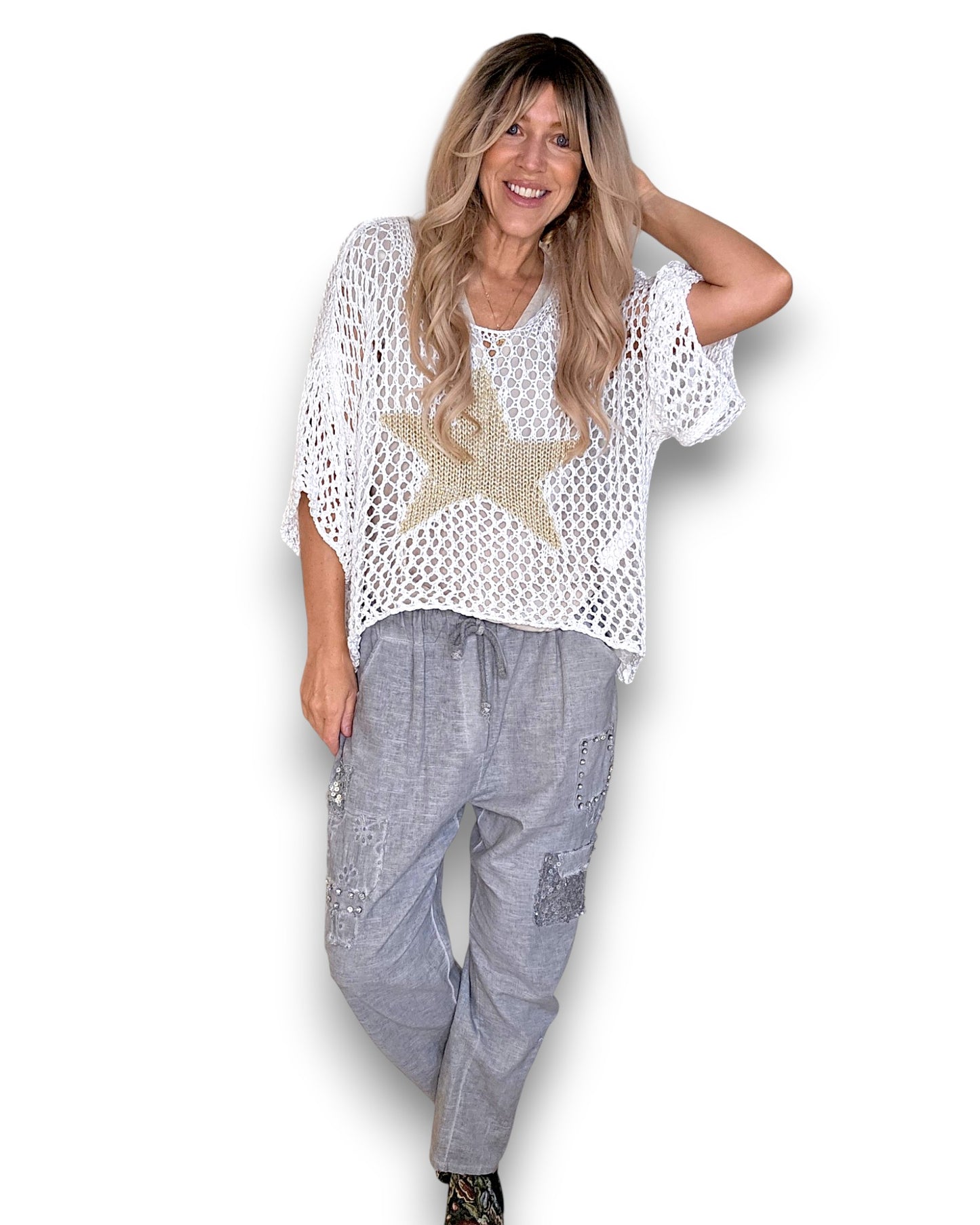 White Crochet Star Knit