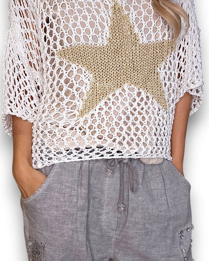 White Crochet Star Knit