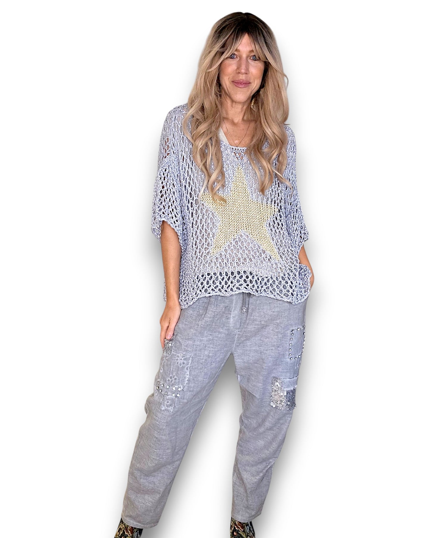 Silver/Grey Crochet Star Knit