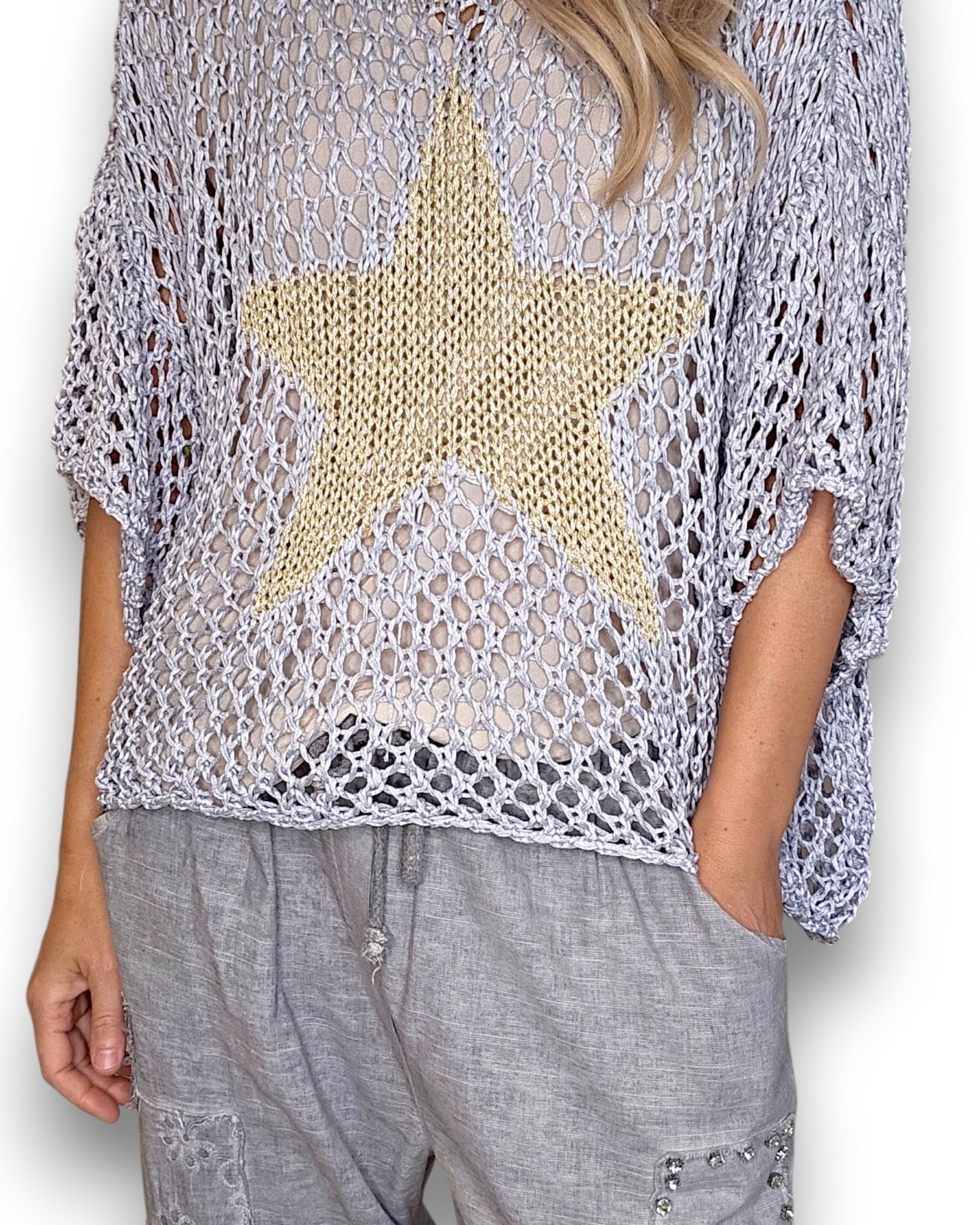 Silver/Grey Crochet Star Knit