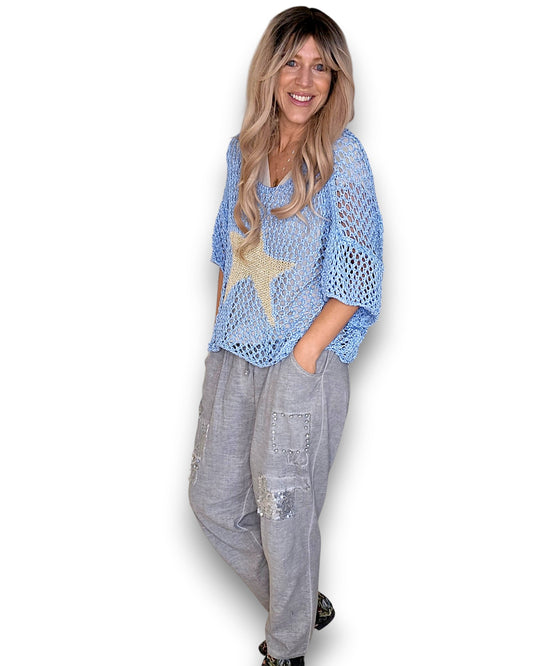 Baby Blue Crochet Star Knit