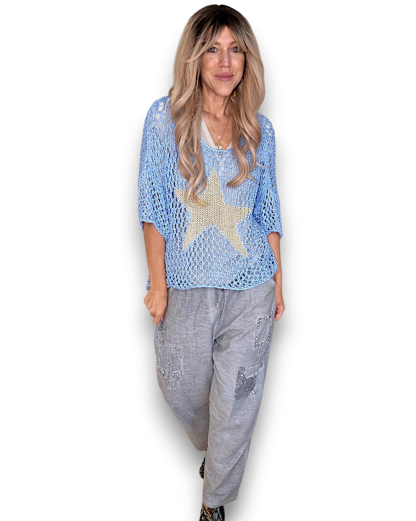 Baby Blue Crochet Star Knit