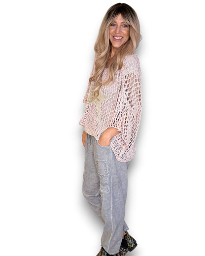 Baby Pink Crochet Star Knit