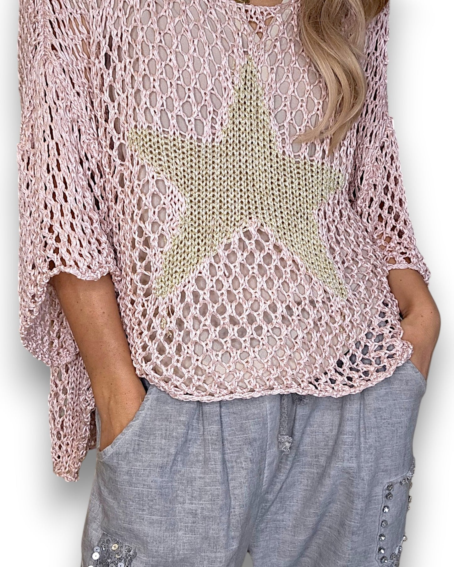 Baby Pink Crochet Star Knit