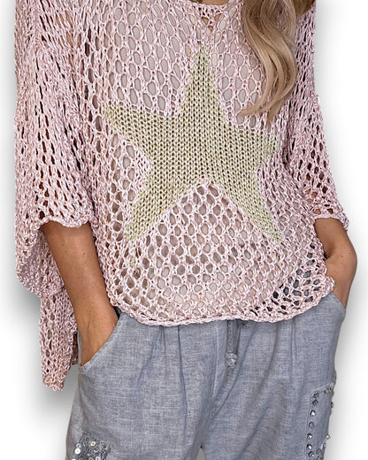 Baby Pink Crochet Star Knit