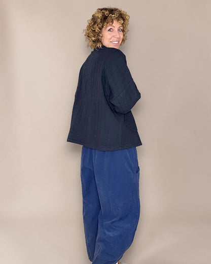 Black Cotton Gauze Kimono-Gold Button
