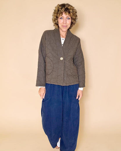 Coffee Love Heart Gold Button Quilt Jkt