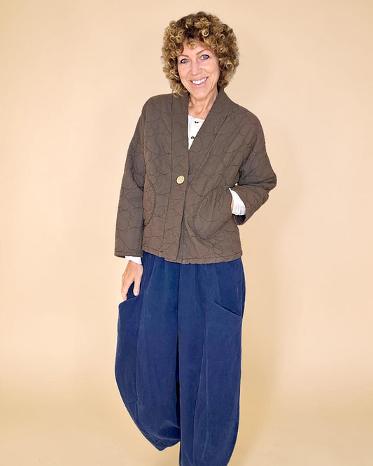 Coffee Love Heart Gold Button Quilt Jkt
