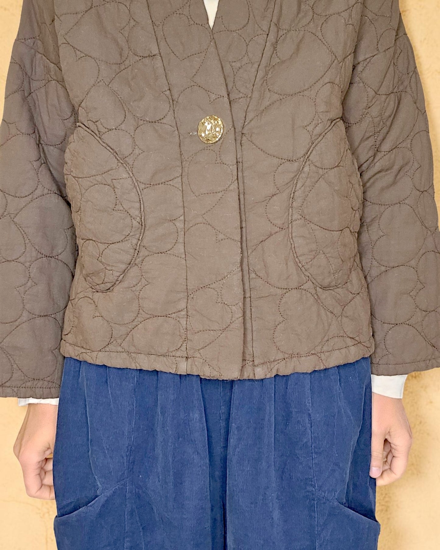 Coffee Love Heart Gold Button Quilt Jkt