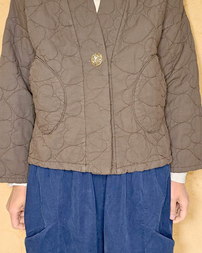 Coffee Love Heart Gold Button Quilt Jkt