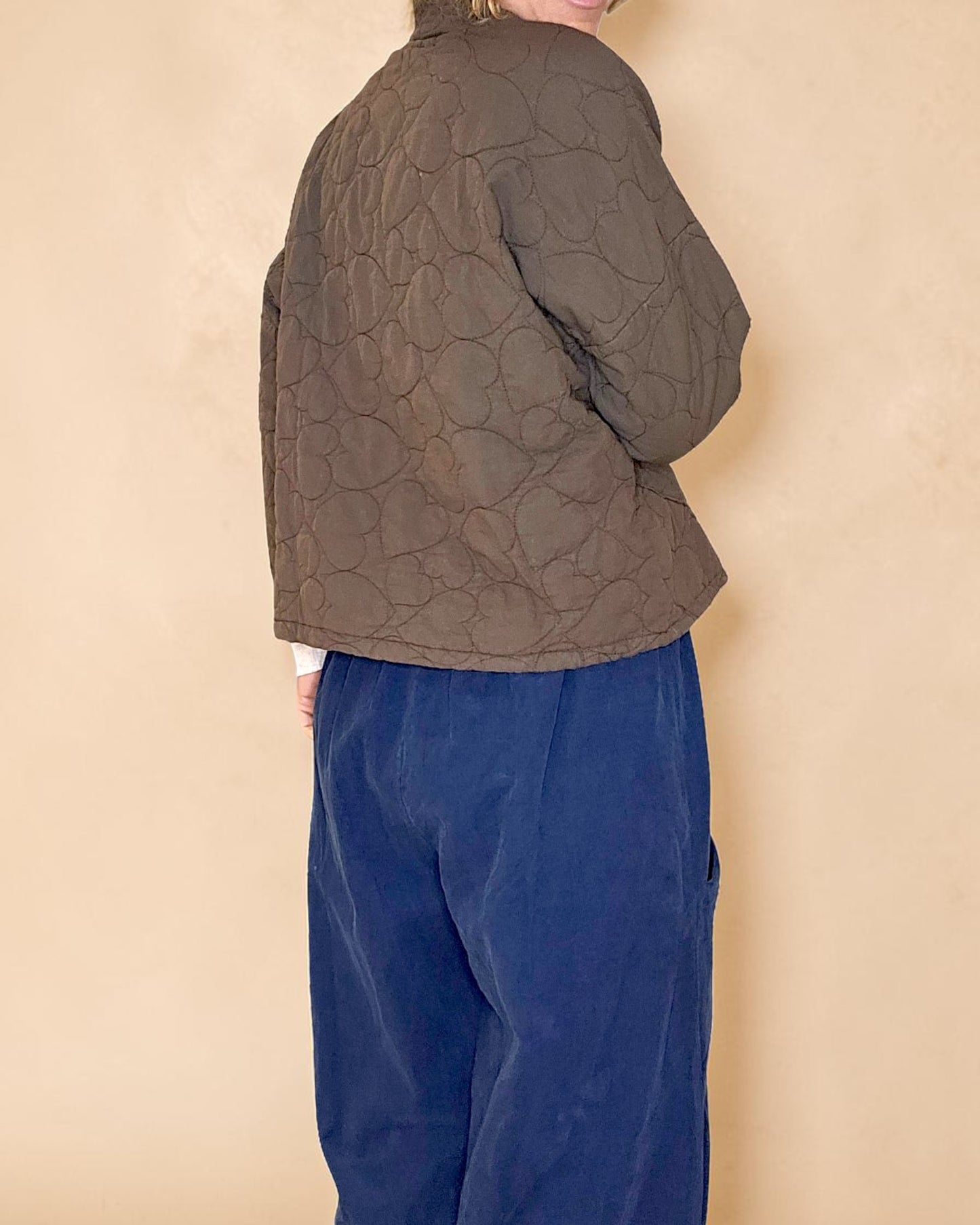 Coffee Love Heart Gold Button Quilt Jkt