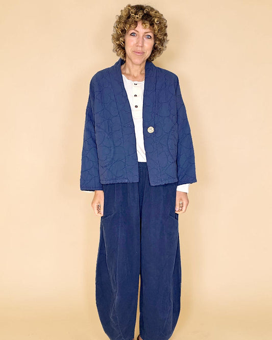 Navy Love Heart Gold Button Quilt Jkt