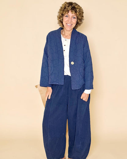 Navy Love Heart Gold Button Quilt Jkt