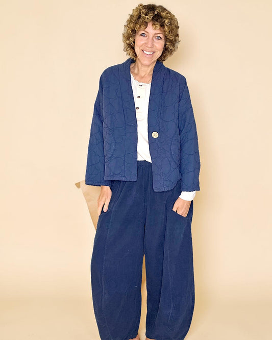 Navy Love Heart Gold Button Quilt Jkt