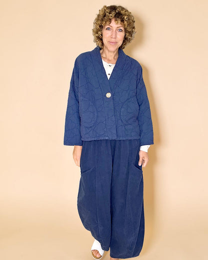 Navy Love Heart Gold Button Quilt Jkt